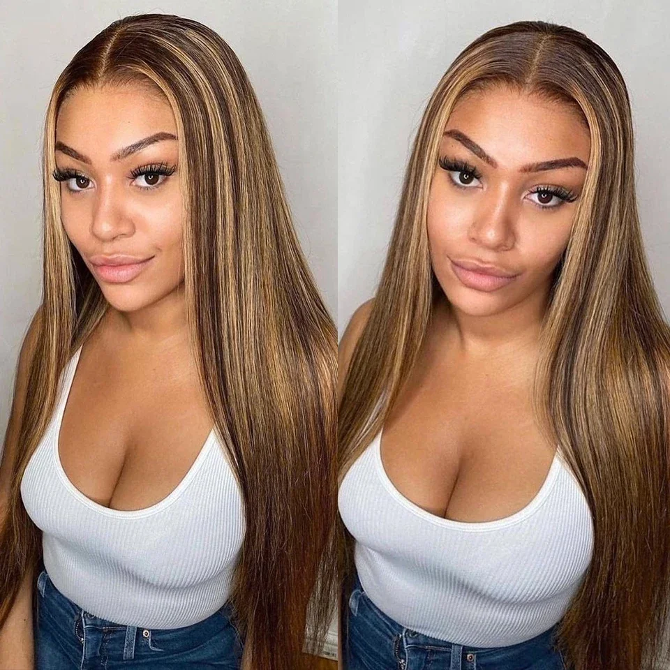 Highlight Wig Colored Lace Front Human Hair Wigs For Women 4x4 Glueless Bone Straight Honey Blonde Transparent Lace Frontal Wig