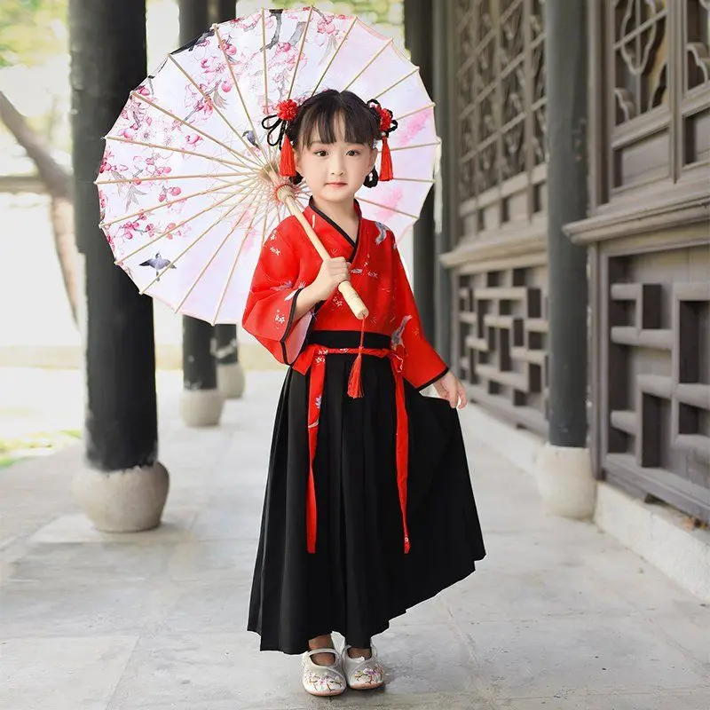 ‌ مجموعة الفتيات Hanfu Ruqun - فستان الأميرة الصيني التقليدي الجديد لعام 2025 للأطفال زي تانغ زي الحكاية الخيالية للفتيات