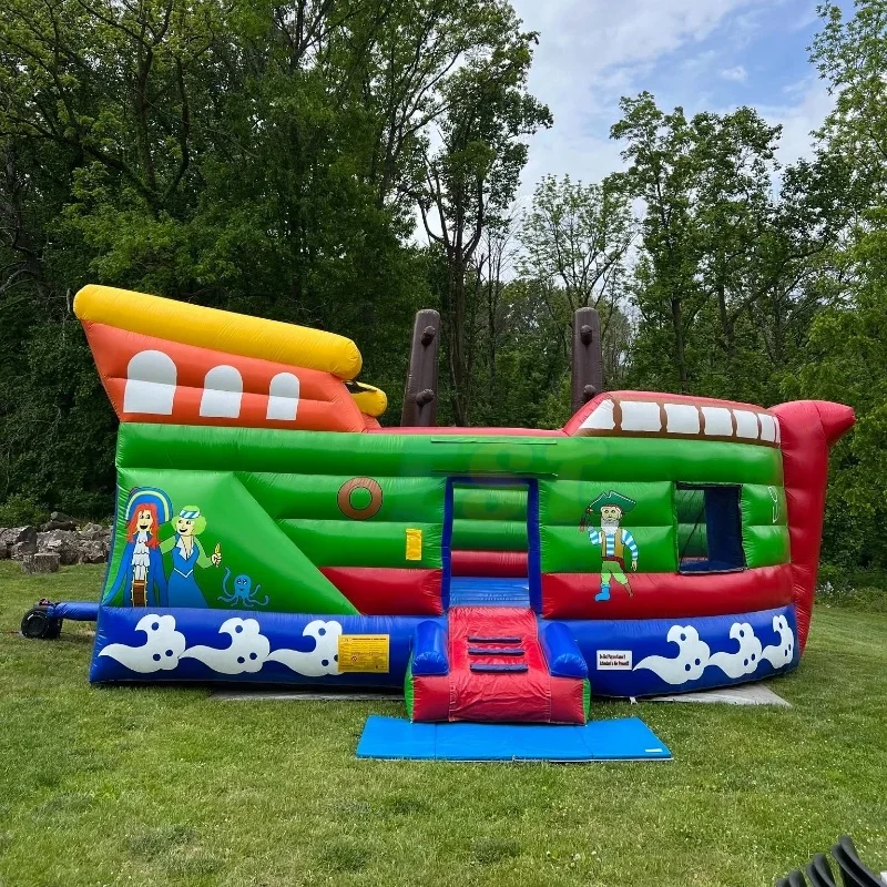 Inflatables Pirate Ship Shaped Bouncy Castle With Slide Combo Inflatable Bouncer Pirate Bounce House for Party Event