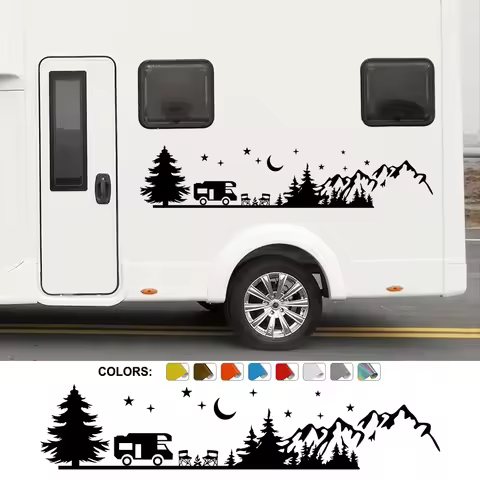 Camping Forest Landscape Mountain Sticker Decoration For Camper Van SUV Motorhome Caravan RV Decor Decal Auto Tuning Accessories