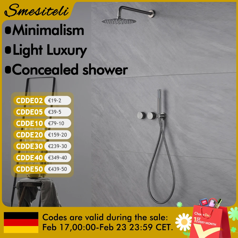 Juego de grifo de ducha negro mate moleteado para baño, sistema de ducha de lluvia empotrada de 2 vías para montaje en pared, juego de sistema de baño oculto