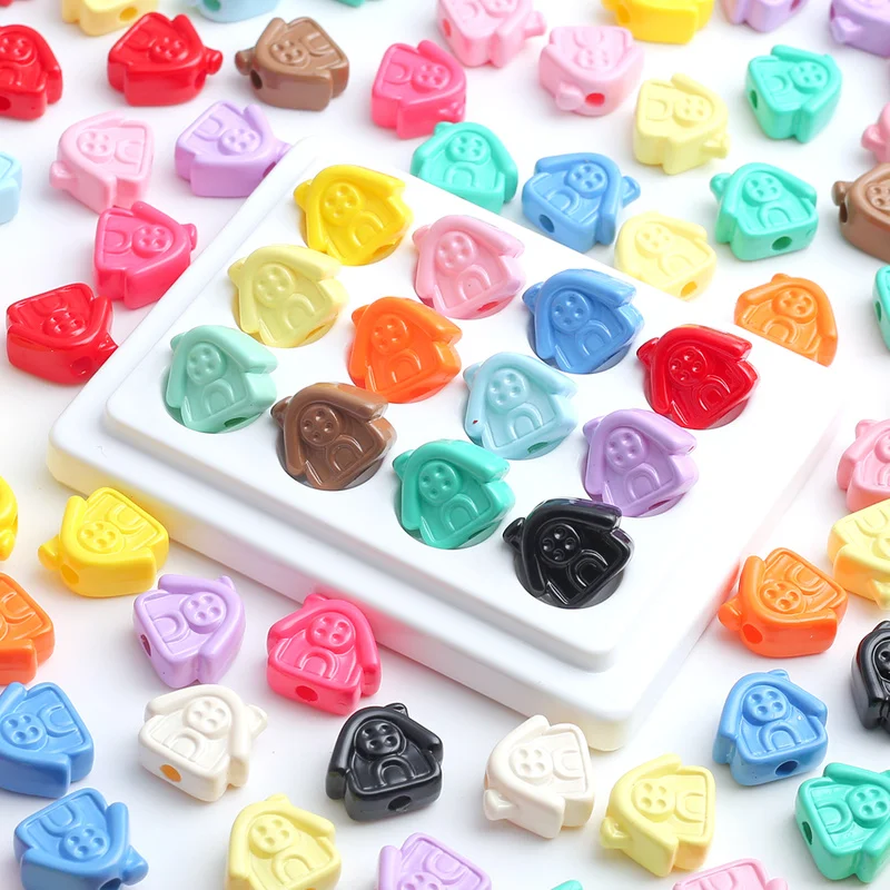 30pcs Mixed Color 16*17mm Acrylic House-shape Beads & Cute Cartoon House Bead Assortment - Lustrous Glossy Acrylic Beads