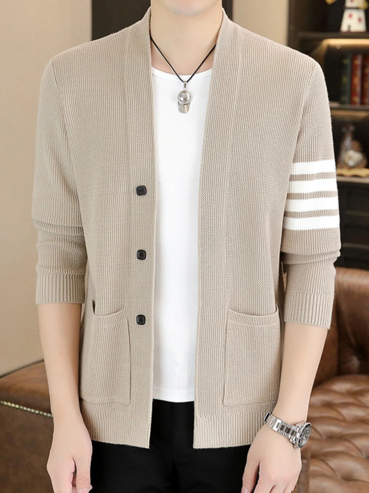 Faionable Men's Open Cardigan Sweater Jaet Thin Knitted irt Casual Sli Autumn Spring New Arrival Lightweight
