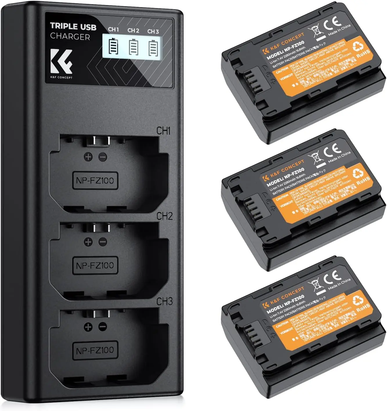 

3-Pack 2280mAh Camera Battery & LCD Charger for Sony A7/A9/FX/ZV Series, Fast Charging