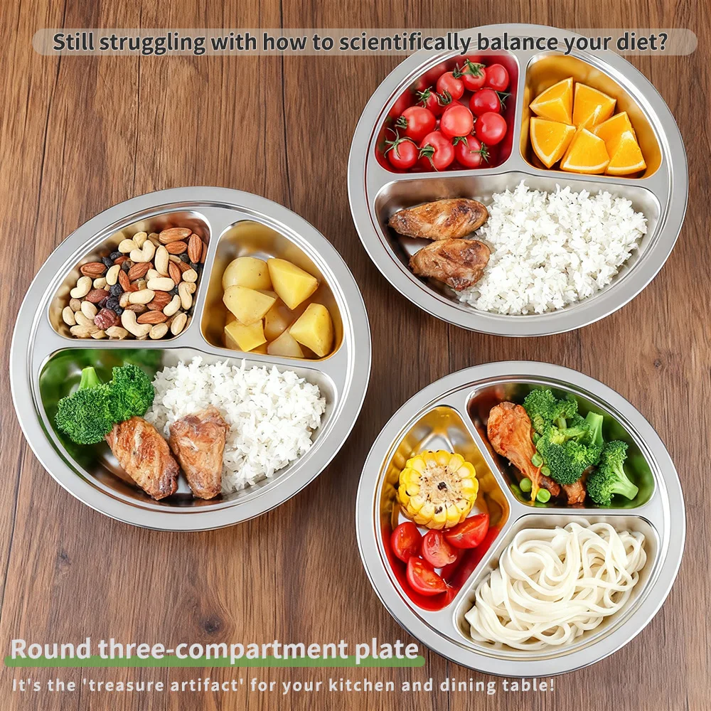 قطعة واحدة من أدوات المائدة المصنوعة من الفولاذ المقاوم للصدأ مقسمة إلى شبكات، أطباق الوجبات السريعة، أطباق طلاب المدارس، مقصف الموظفين، أطباق المطاعم #5