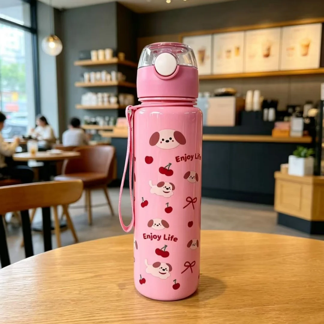 Cute Full Print Puppy Pattern Water Bottle, Durable & Reusable,Trendy Lovely Design, Fade Resistant, Lightweight Original Travel