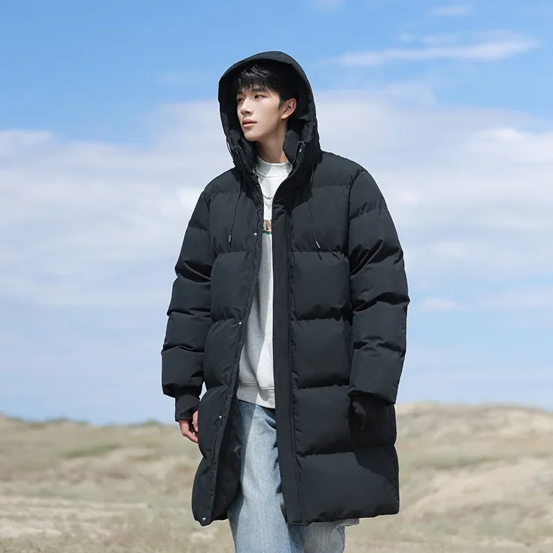 Thickened Cotton-padded Coat Young Men Winter Casual Warm Hooded Jacket Mid-length Men's Trendy Cotton-padded Jacket Coat