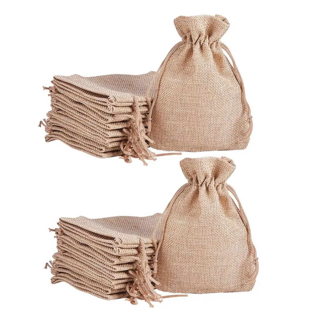 20 Pieces Linen Drawstring Fabric Packing Storage Bag Burlap Jewelry Pouches Festival Gift Bag for Party Wedding 9.5 x 13.5cm