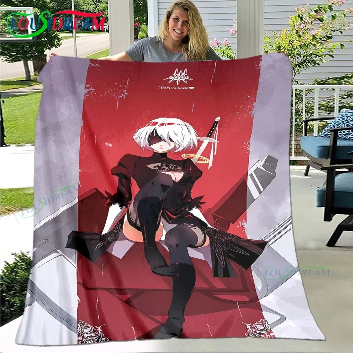 Famous Film Role Automata Nier Fashion Pattern Blanket Flannel Thin Blanket Portable Home Travel Office Lunch Break Blanket Gift