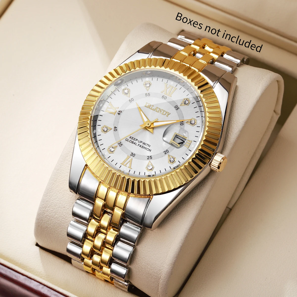 Luxury Men's Calendar Quartz Watch Fashion Roma Dial Stainless Steel Strap Men Business Watches Reloj Hombre (Without Box)