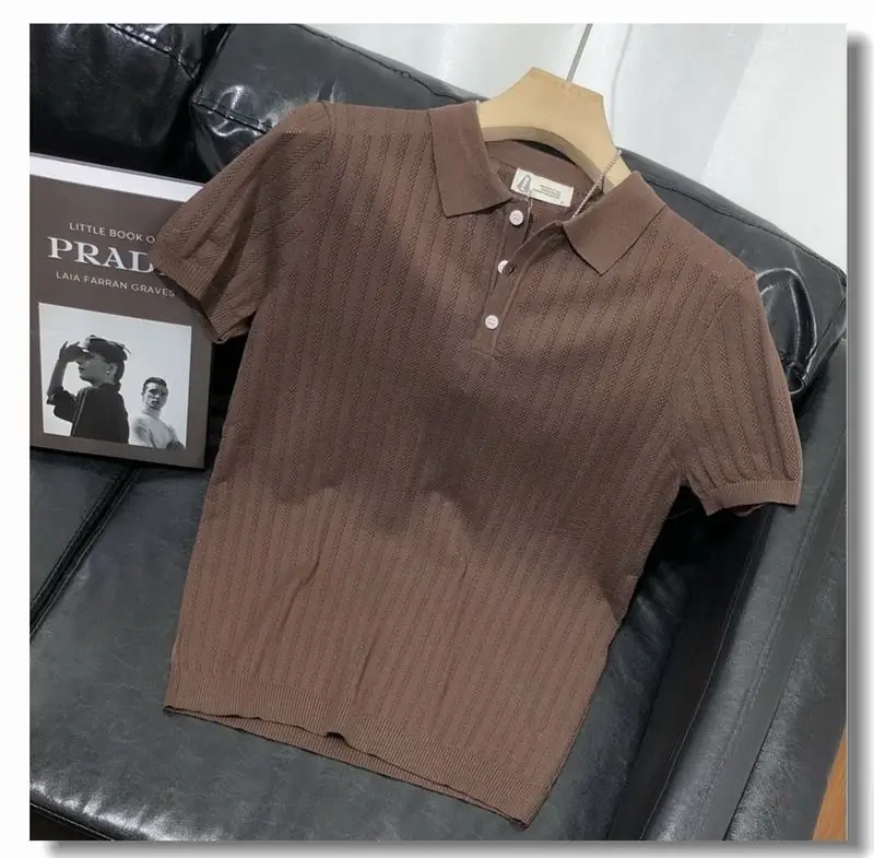 Multicolored Knitted Top for Women, Summer Polo Style, Elegant and Versatile Knitted Short-Sleeve T-Shirt