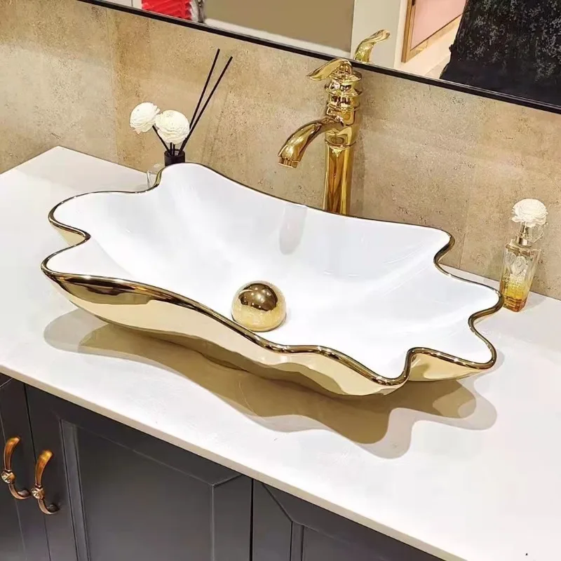 Golden unwashed hands, special-shaped table basin, irregular basin, ball-type sewer, bathroom art basin