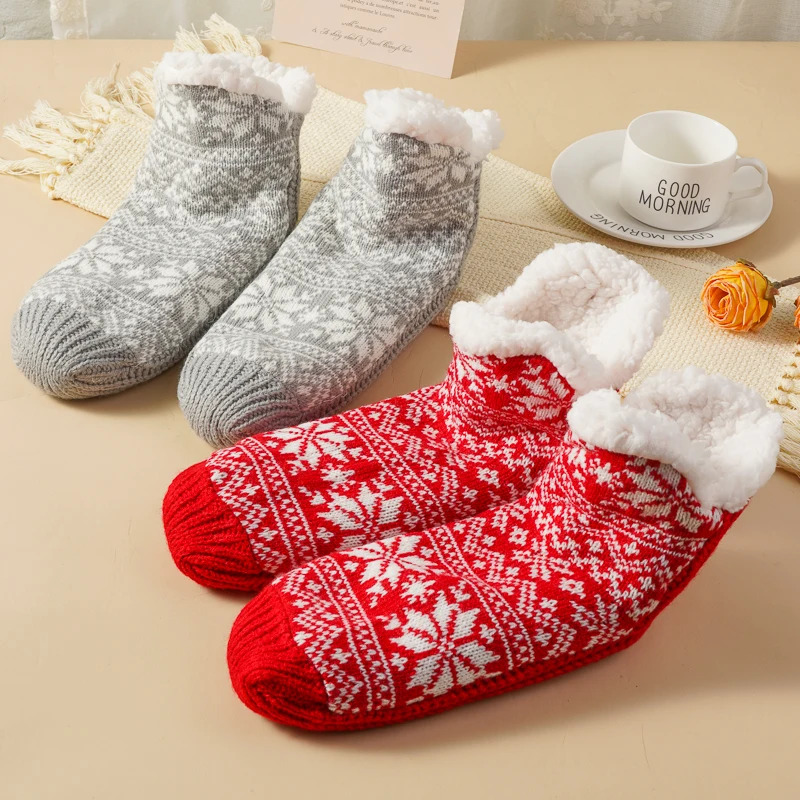 

Женские утепленные теплые носки на флисовой подкладке, нескользящие носки-тапочки, зимние теплые зимние теплые рождественские носки до середины икры