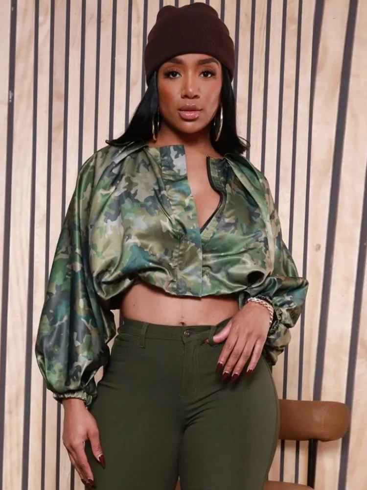 

2025 Fashion Camouflage Coats Women Autumn Winter OL Casual Long Sleeve Bat Sleeve Zipper Female High Street Chic Outerwear