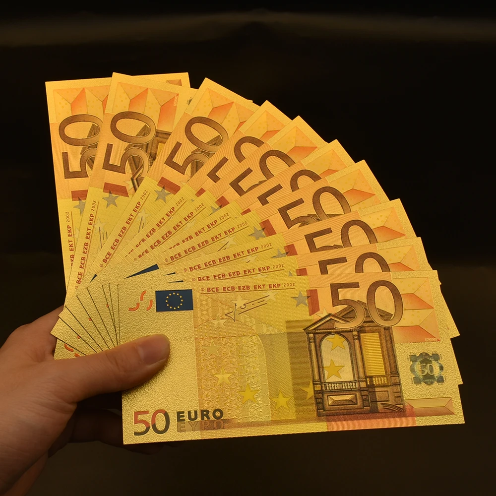 10pcs 50 Euro Bills Gold Foil Banknotes UNC Money Notes with Golden Certificate Home Decoration Wholesale Goods