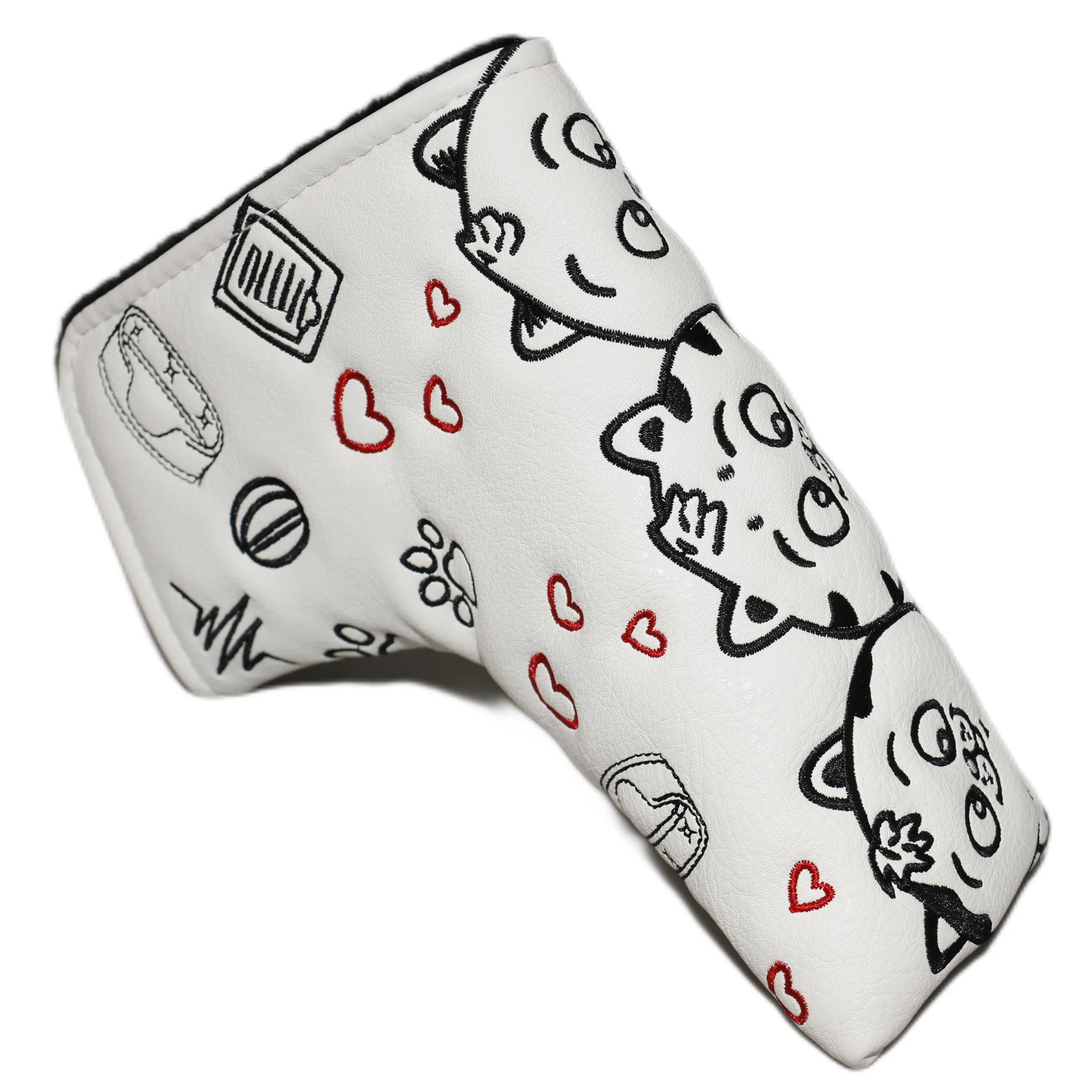 PU Leather Golf Club Blade Putter Covers, Heart Shaped Kitten Pattern, L-Shaped, Closed Styles, Golf Head Cover, New