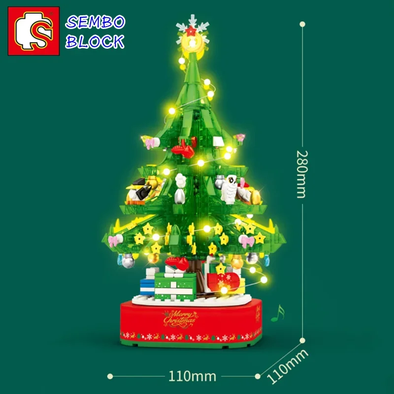 

SEMBO Christmas gift children's toys Christmas tree building blocks rotating light street scene model assembled puzzle figure