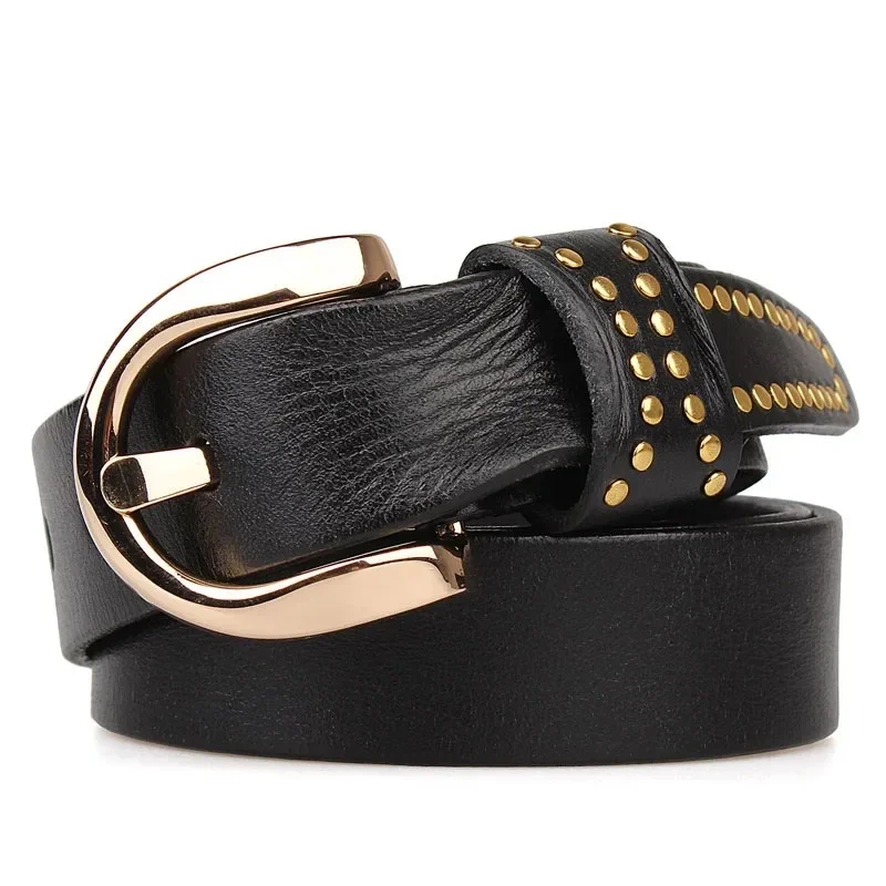 

3.3CM Female Genuine Leather Belt For Women Fashion Brand Luxury Rivet Cowskin Ceinture Femme Cinturon Mujer Cinto Feminino