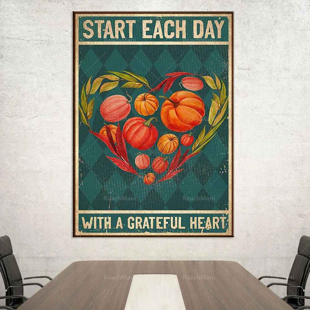 Grateful heart-shaped gratitude wall art print home life decoration poster vegetarian start every day
