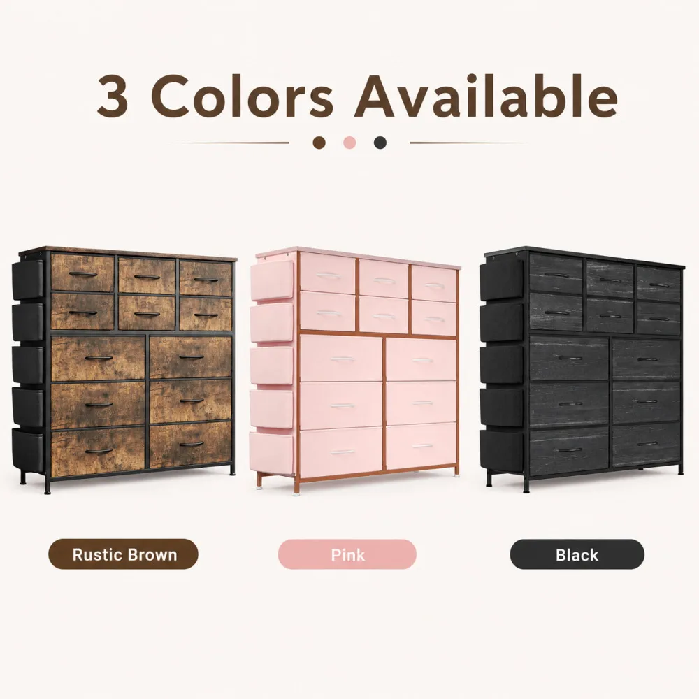 12 Drawer Fabric Dresser with Wood Top, Storage Chest Cabinet with Steel Frame and Side Pockets for Bedroom Home Organization image 6