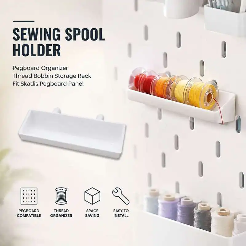 Pegboard Thread Spool Storage Rack Sewing Bobbin Holder Wall Organizer Fit Skadis Pegboard