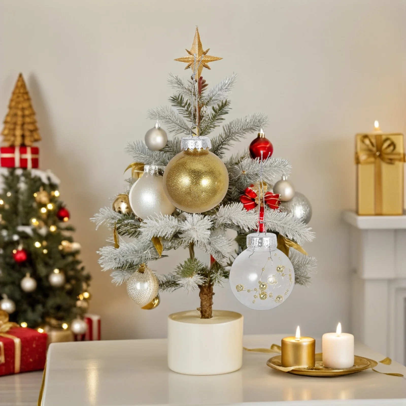 

24Pcs 6Cm Shatterproof Golden Baubles Clear Plastic Christmas Tree Ornaments Holiday Decor Plastic Clear Ornament Balls