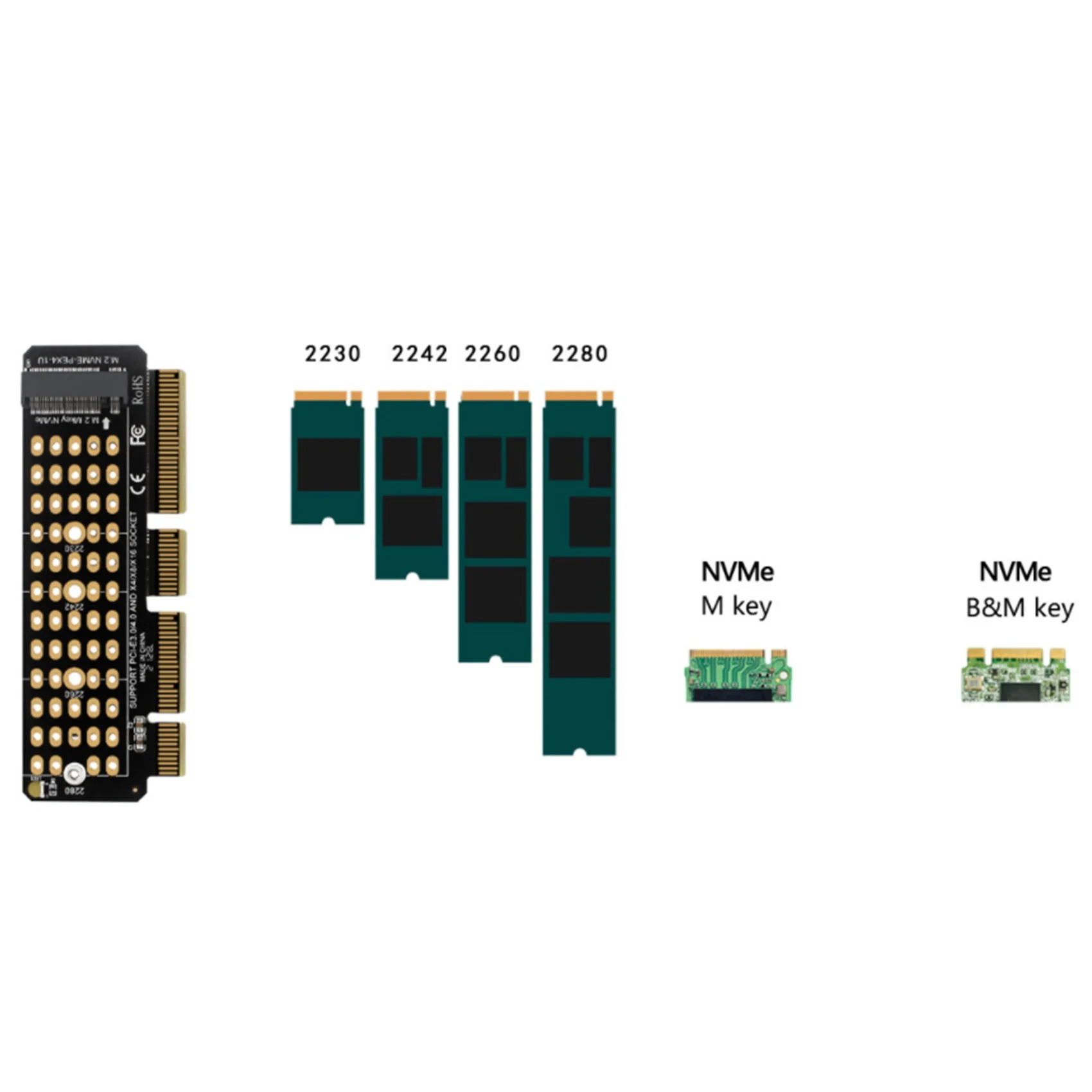 Карта адаптера A08E-M.2 NVME к PCI-E 4.0 Слот M.2 M-KEY поддерживает сервер 1U