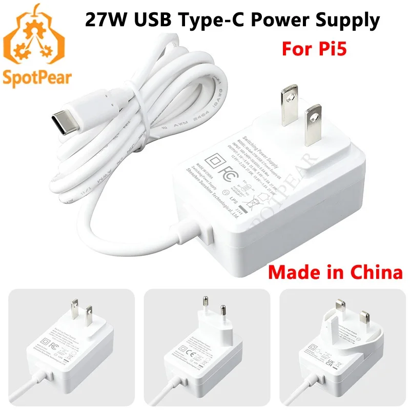 Raspberry Pi 5 Power 27W USB Type-C 5V5A PD Power Supply for Pi5