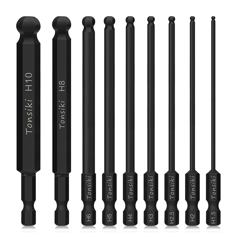 9 Buah 100Mm Ujung Bola Obeng Bit Hex Kepala Allen Kunci Pas Bor Bit 1/4 Inci Hex Shank Ujung Magnetik Hex Kunci Soket Driver Bit