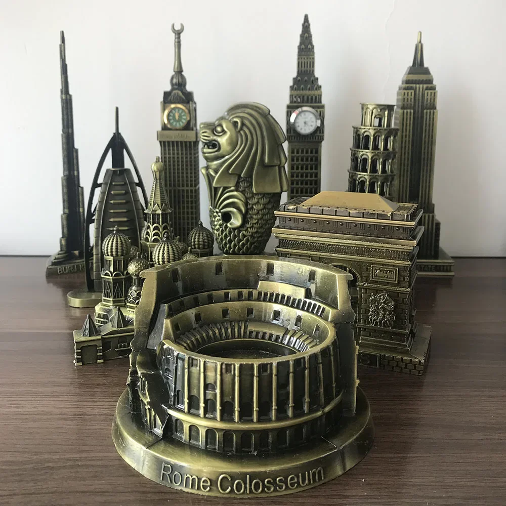 MiniatureGift Khalifa Tower Mecca Clock Big Ben Empire Building Merlion Pisa Tower Kremlin Palace Arc of Triumph Rome Colossuem