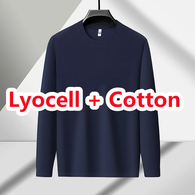 High Quality Lyocell Men Tops 2025 Autumn Classic Solid Lyocell Cotton Tees Long Sleeve Clothes Male Breathable Basic T-shirts view 5