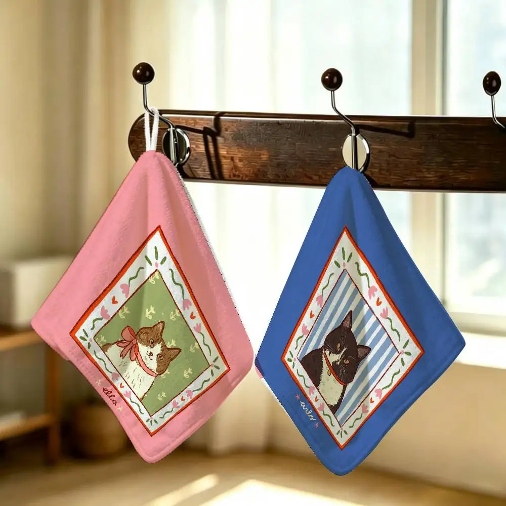 Cute caroon cat portrait frame fashion Polyester Hanging Kitchen Hand Towel Durable Wear Resistant Versatile Use Throughout Home