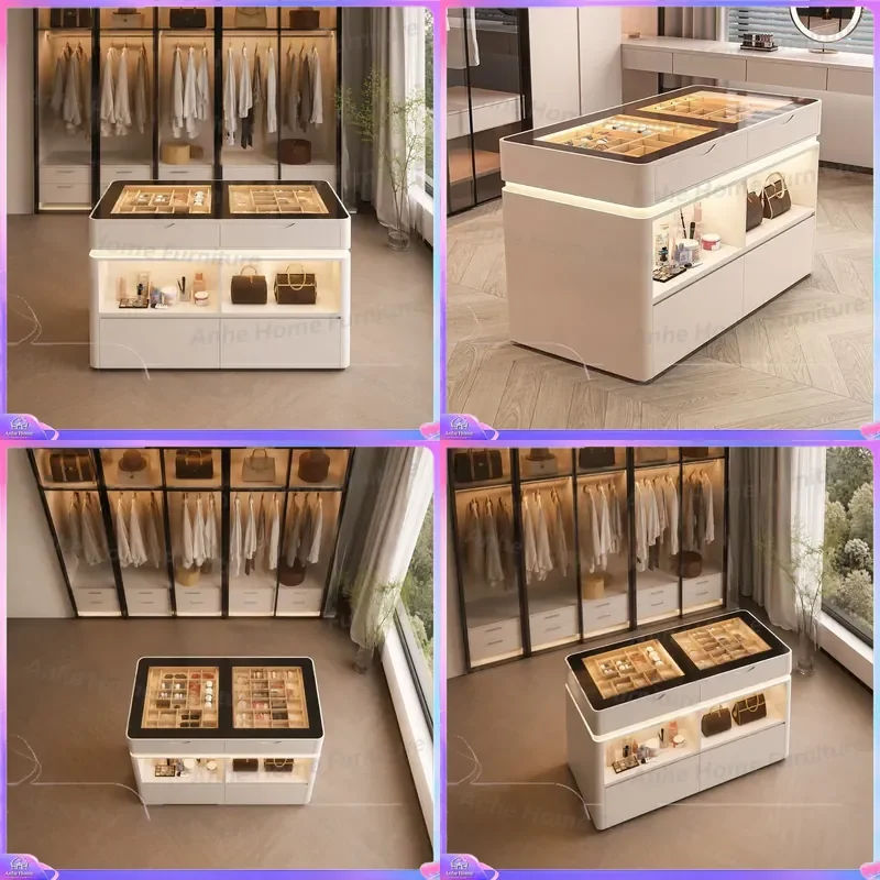 Modern Island Display Cabinet Multi Layer Storage Unit for Clothing Store Jewelry Showcase Retail Shop Fixture with Drawers