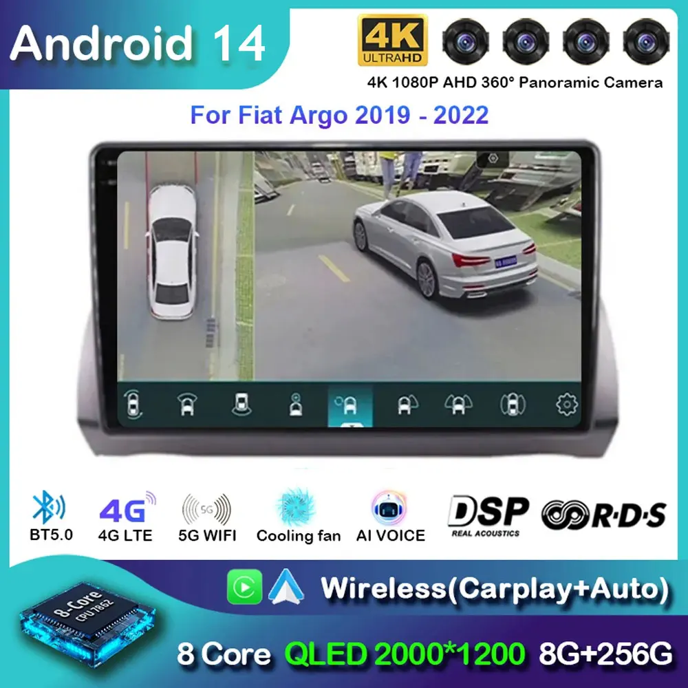

Android 14 For Fiat Argo 2019 - 2022 Video Player Stereo Multimedia Navigation WIFI Car Radio Carplay Auto GPS 360 Camera QLED