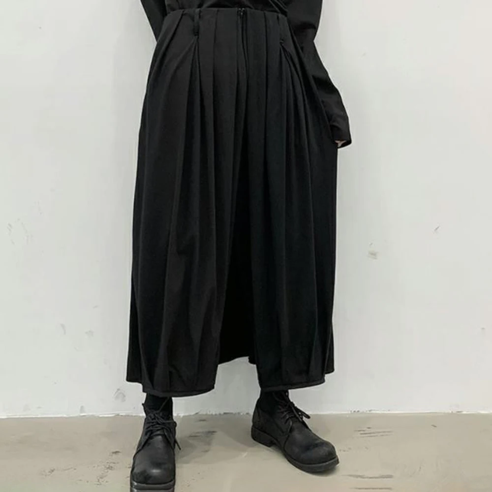Mens Culottes Y2k Pleated Casual Pants Summer Streetwear Fashion Breathable Versatile Youth Campus Wide-Leg Pants Men'S Wear New