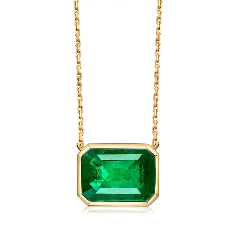 Pirmiana 18k Gold Necklace 2.37ct Lab Grown Emerald Pendant  Vivid Green Jewelry Party Gifts