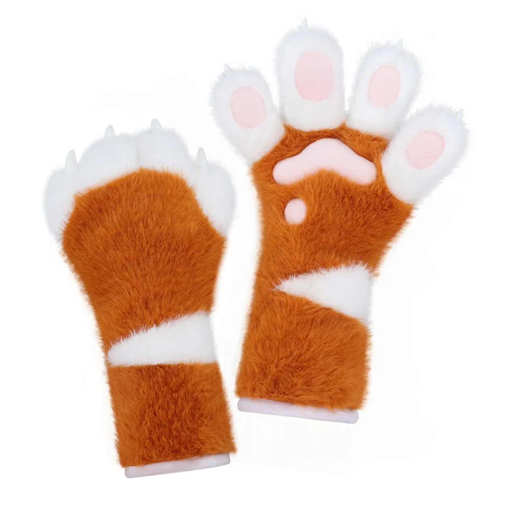 

Claw Props Animal Thick Palm Flesh Pad Gloves Halloween Anime Handmade Long Furry Plush Gloves Cute Cosplay Accessories