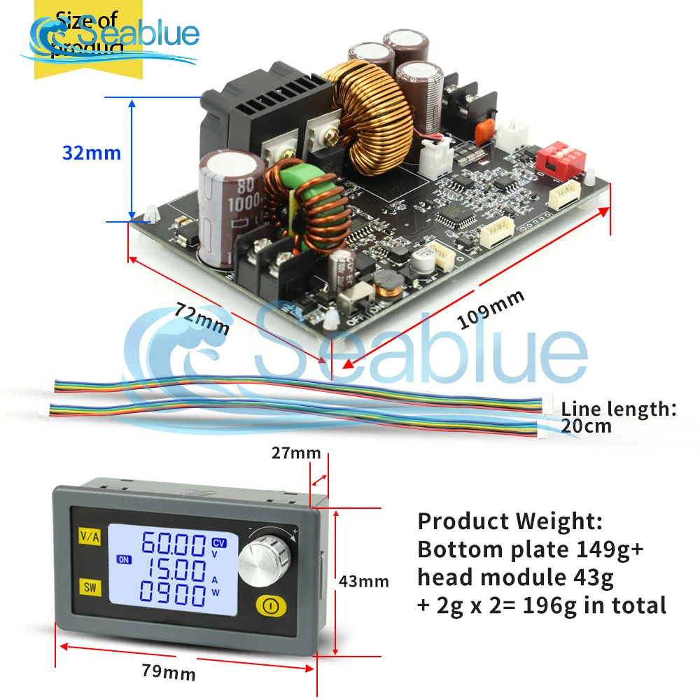 CNC 가변 안정화 전압 전원 공급 장치, 정전압 정전류, 스텝 다운 모듈, XY6015L, XY6020L, 6-70V, 15A, 900W