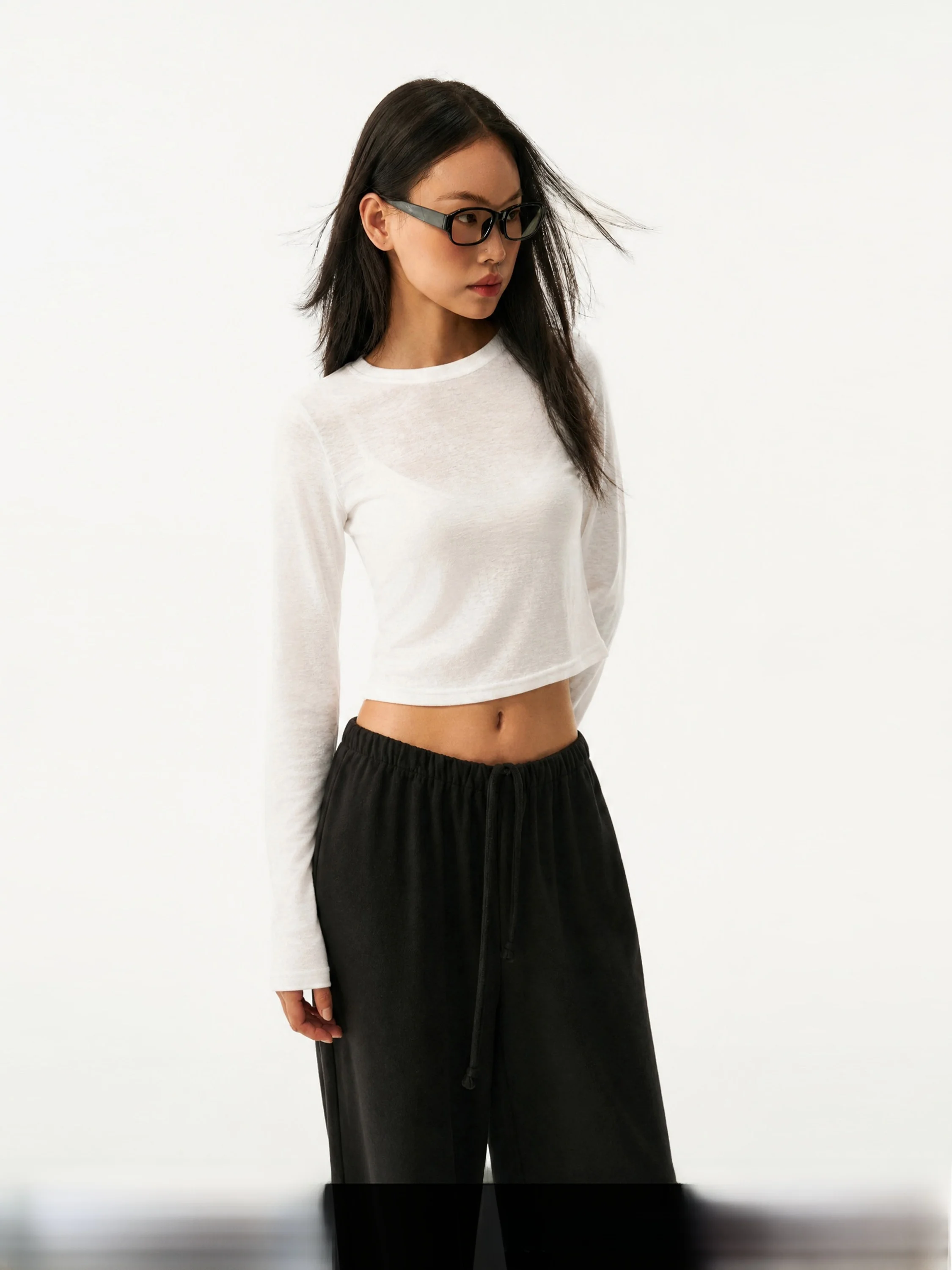 GoGo Burn American Style Long Sleeve Thin Short T-Shirt Women's Autumn New Basic Match All Short Top Casual Style V-neck