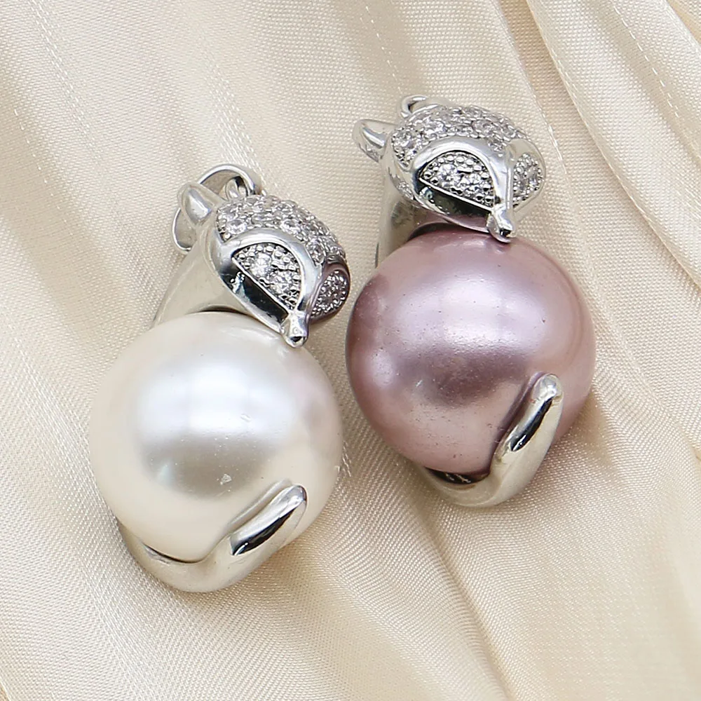

Fashion Imitation Pearl Shell Pendants Sliver Color Plated Fox Animal Style Charm DIY Necklace Bracelet Handmade Gift Accessory