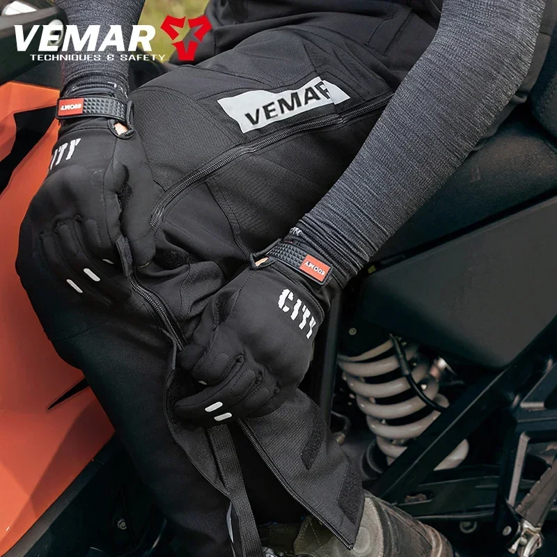 VEMAR Winter Motorcycle Rapid Detachment Pants Men Warm Waterproof Windproof Fallproof Pants Convenient Zipper Riding Pants