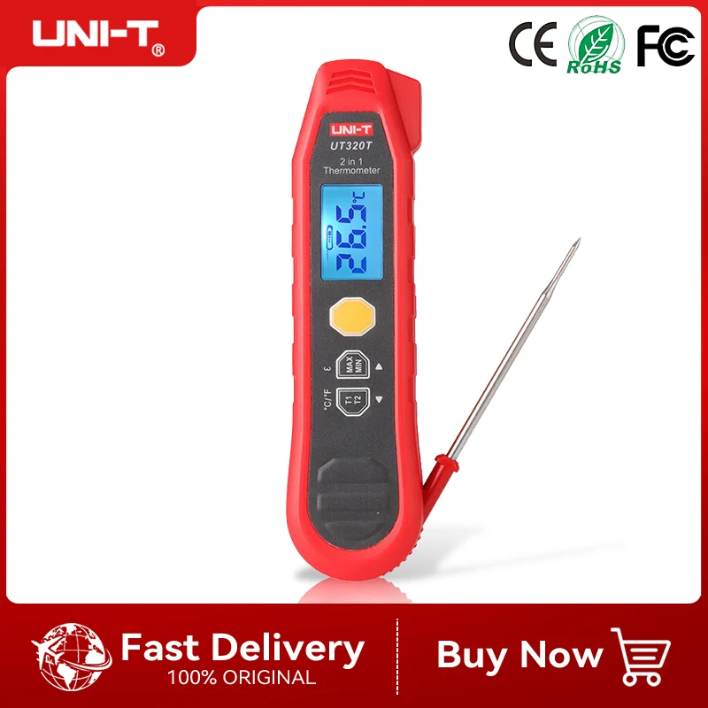 UNI-T 2-in-1 Infrared Thermometer Digital Thermometer Temperature Meter UT320T Probe Measurement -40℃~300℃