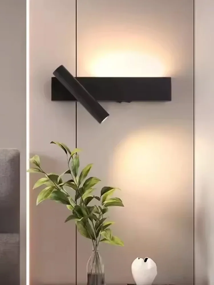 Prosta lampka nocna LED do sypialni, obrotowa, z włącznikiem, kinkiet, oświetlenie ambientowe, nowoczesna lampa do gabinetu, salonu, tła, korytarza. — 2