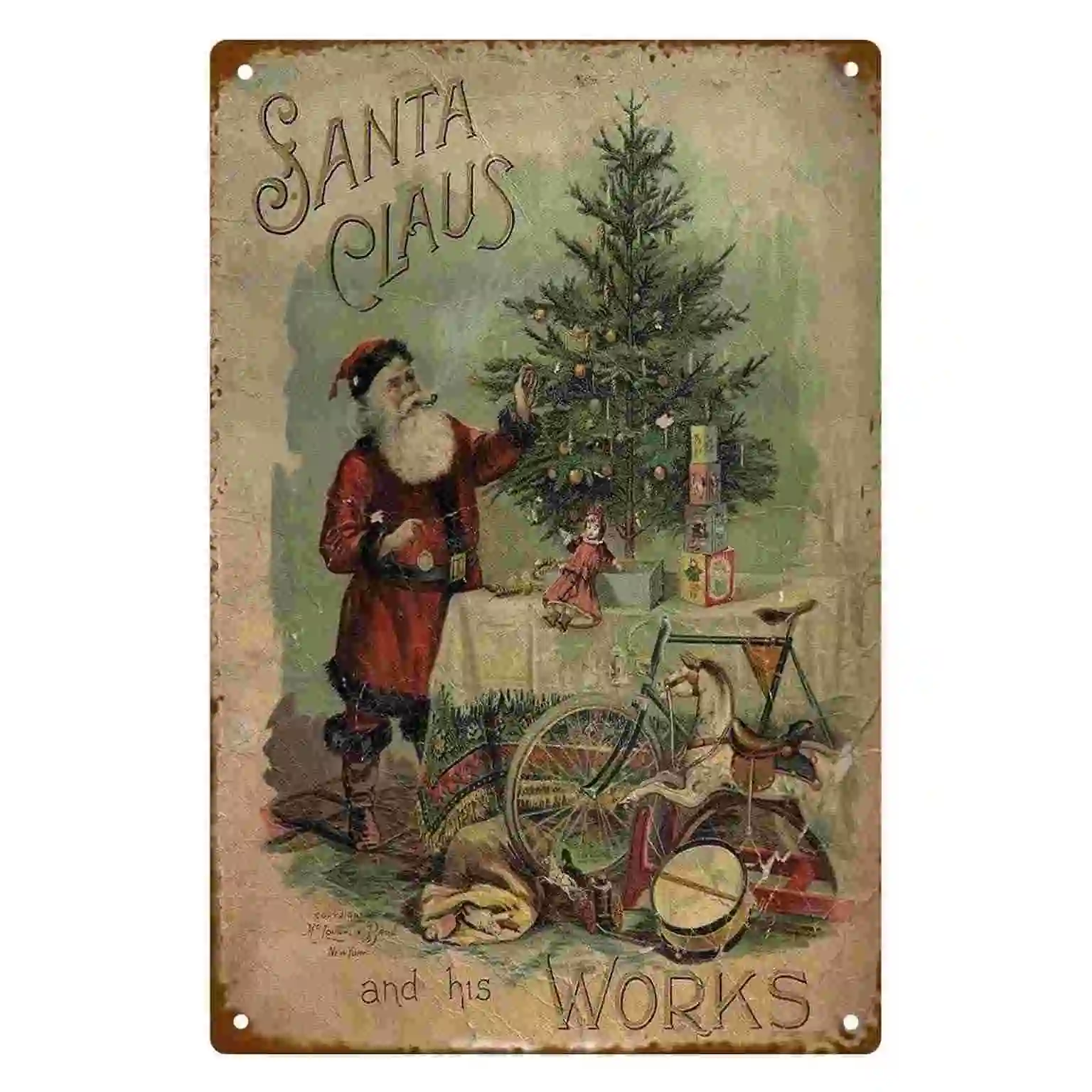 2D FLAT 1pc Santa Claus And His Works Vintage Christmas Metal Wall Sign Decoration for Home Cafe Garage Bedroom Porch And Garden