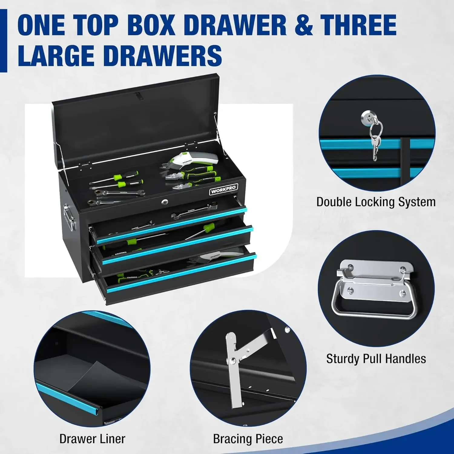 24.5 Inch 5-Drawer Rolling Tool Chest with Wheels, 2 in 1 Detachable Tool Chests & Box, Portable Steel Tool Cabinets wit