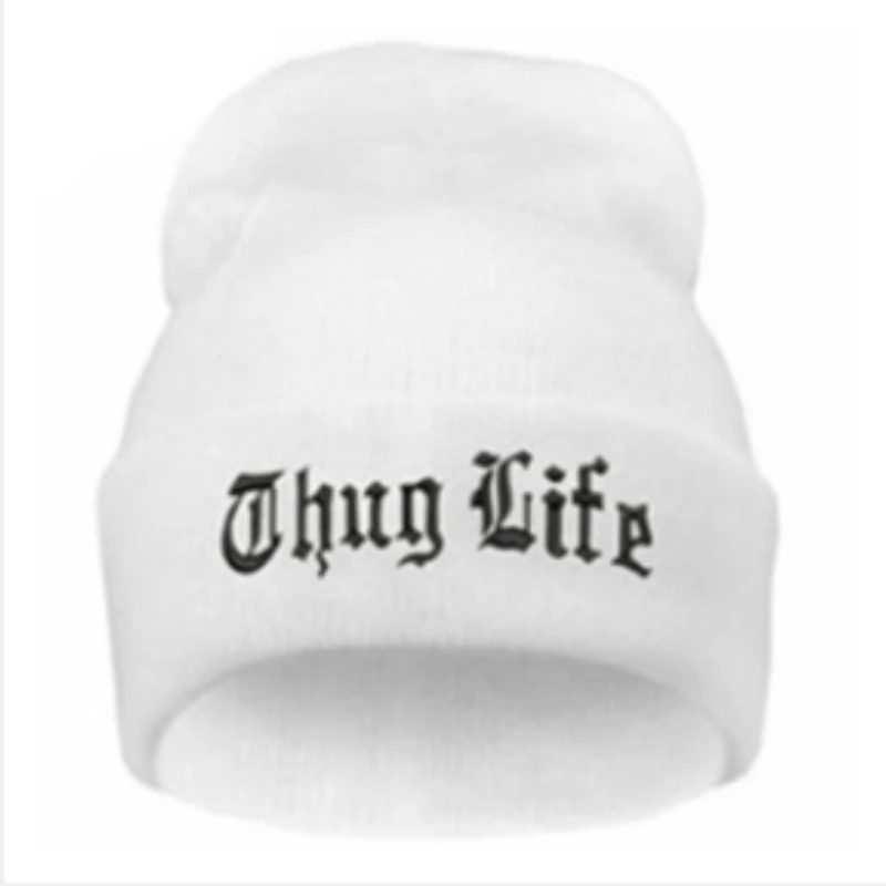 2021 New THUG LIFE Black Letter Beanie Unisex Fashion Hip Hop Mens Beanies Knitted Caps For Women Skullies Gorros Bonnets