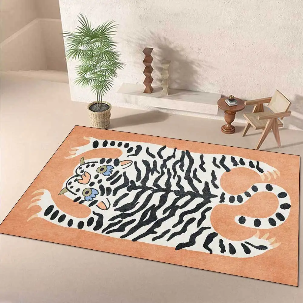 Cute cartoon imitation tiger skin crystal velvet carpet living room bedroom floor mat bathroom toilet kitchen absorbent foot rug