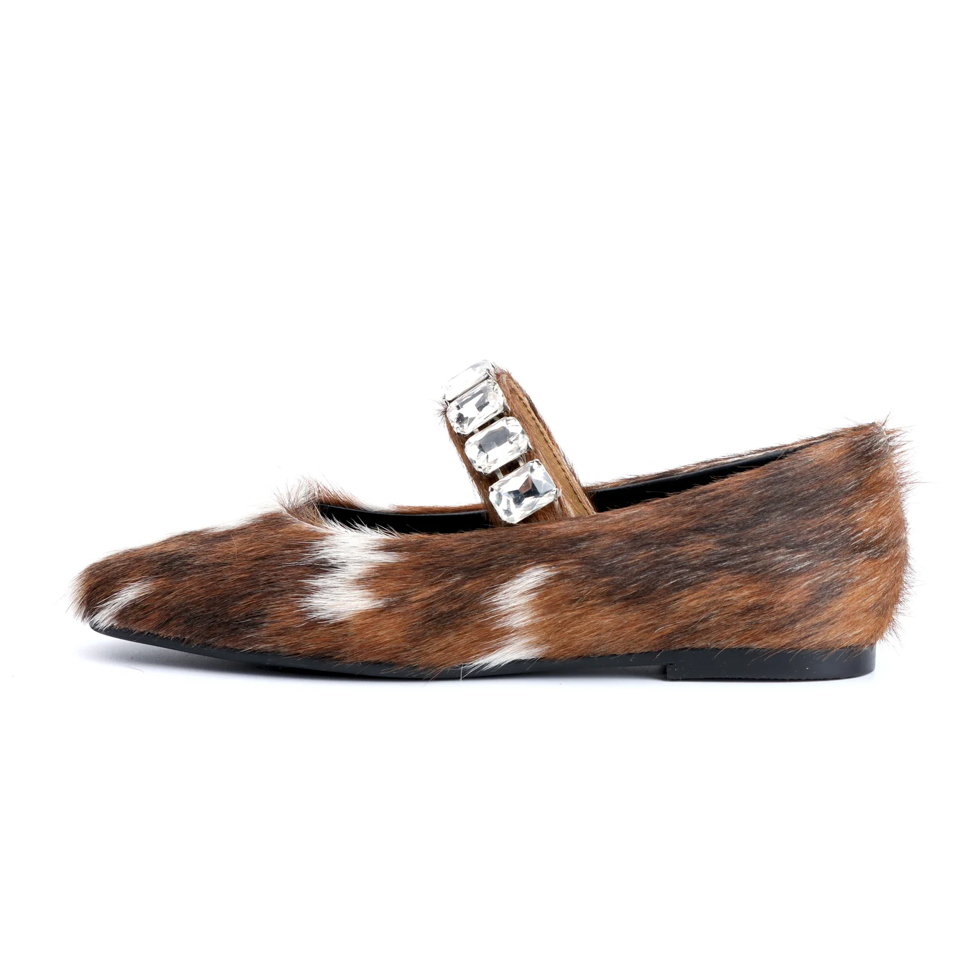 Italy Flat Calf Hair Mary Jane Shoes Women 2025 Designer Luxury High Quality Shoes ladies Ballet Leather Flats Casual Footwear
