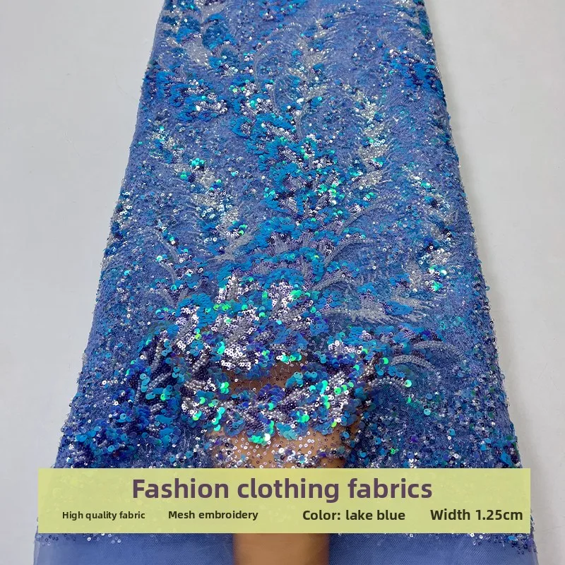 

Mesh Beading Embroidered Sequins Fabric for Colorful Bead Pattern Wedding Dress Clothing Diy Cloth By The Yard Sewing Material