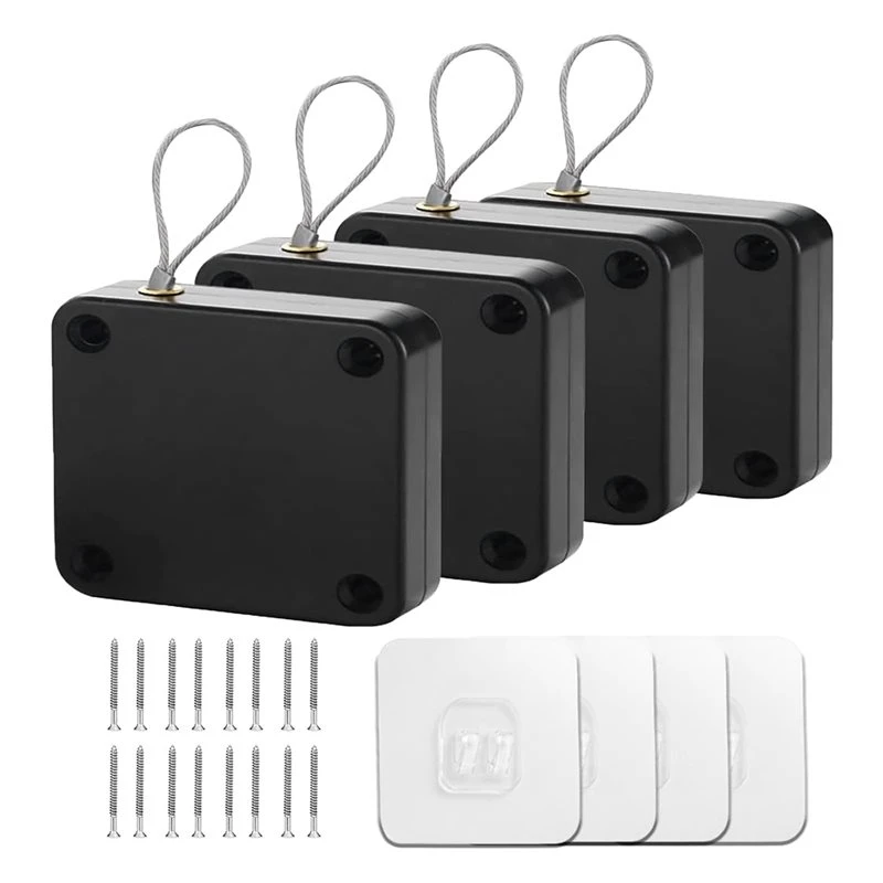 Exquisite-Automatic Door Closer Retractable 4 Pcs Tool-Free Installation, Powerful 3.5Lb Pull Shuts Doors Completely